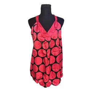 NWT Jennifer Lauren Pink and Black Polkadot Bubble Hem Sleeveless Blouse Size M